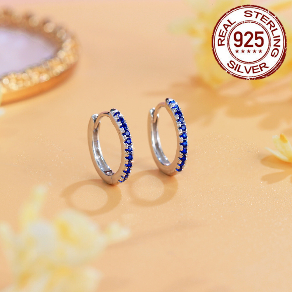 14mm 925 Sterling Silver Small Round Hoop Earrings Women Cubic Zirconia Jewelry