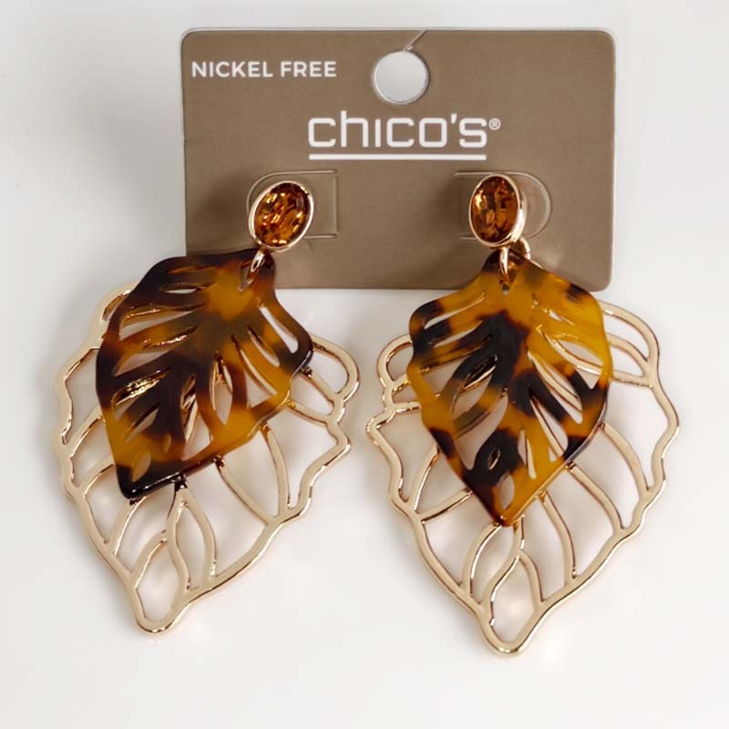Chicos Leopard Leaf Statement Drop Earrings Women Party Vacation Jewelry Gift