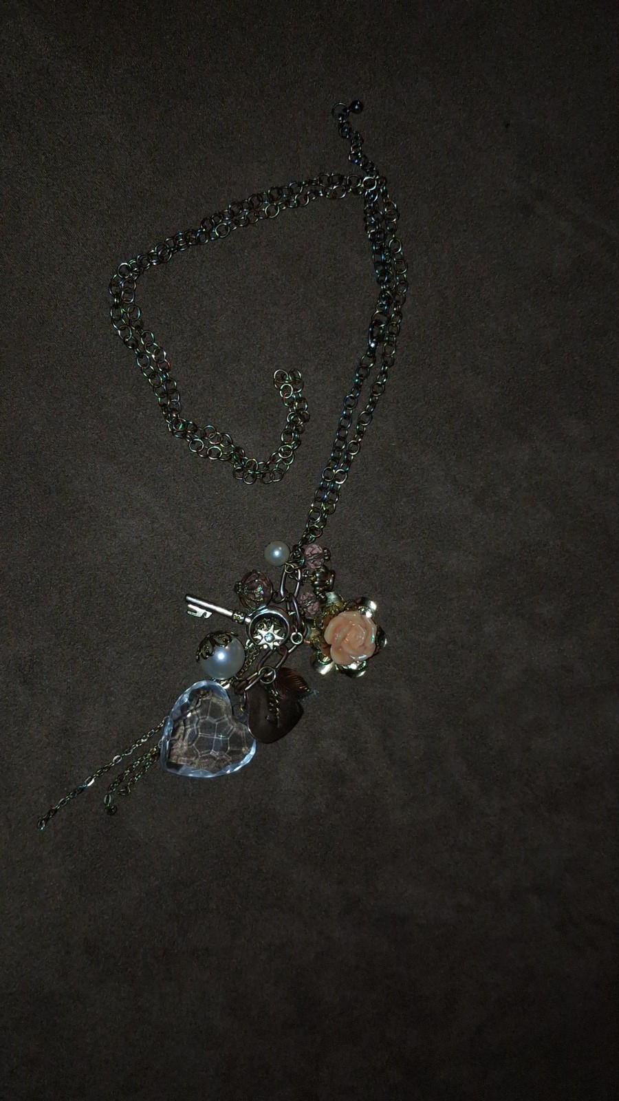 Silver Tone Cable Chain Necklace w/ Clear Round Crystal Heart Charm Pendant