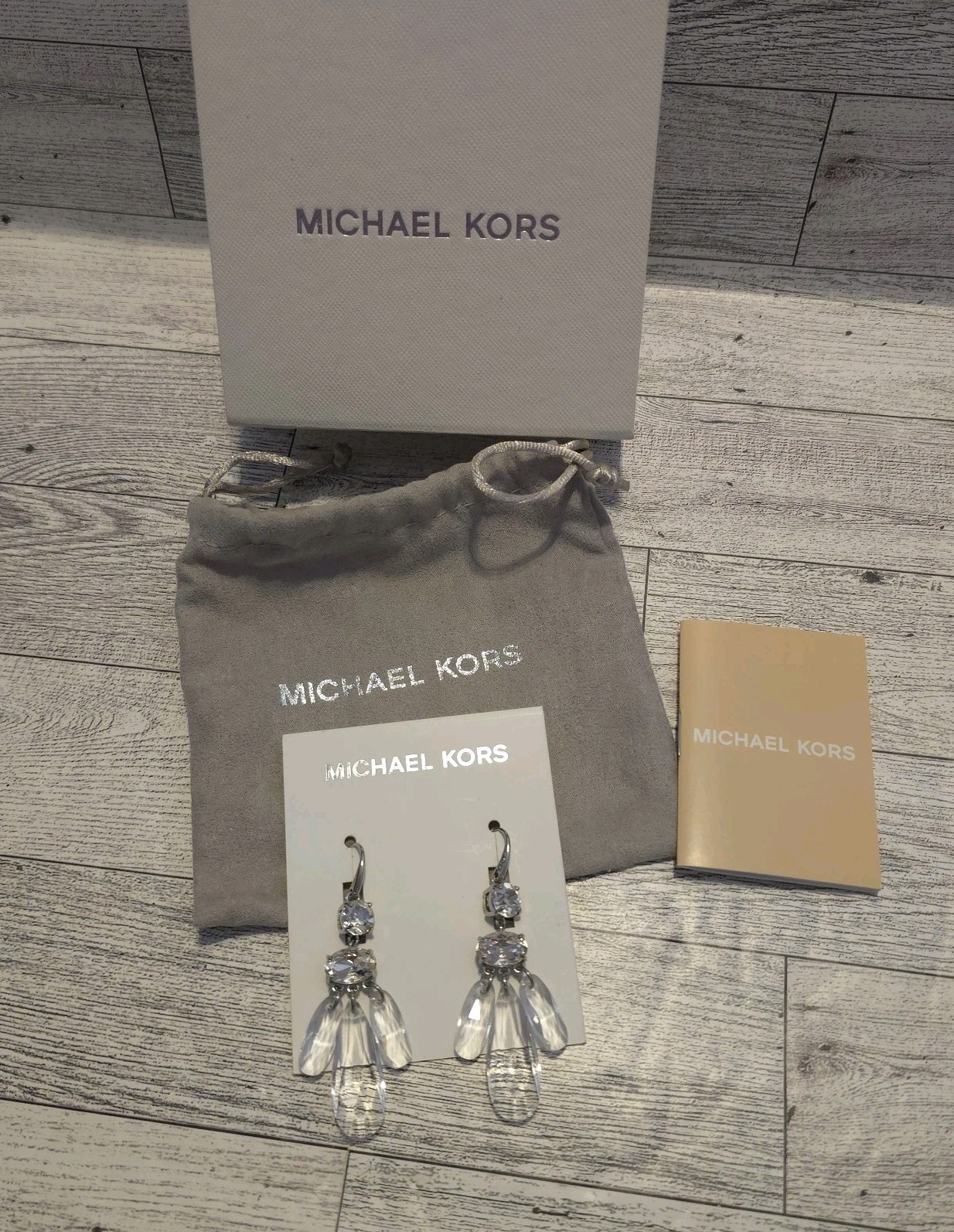 MICHAEL KORS MKJ7011040 Drop Dangle Earrings Crystal Clear Silver MKJ7011