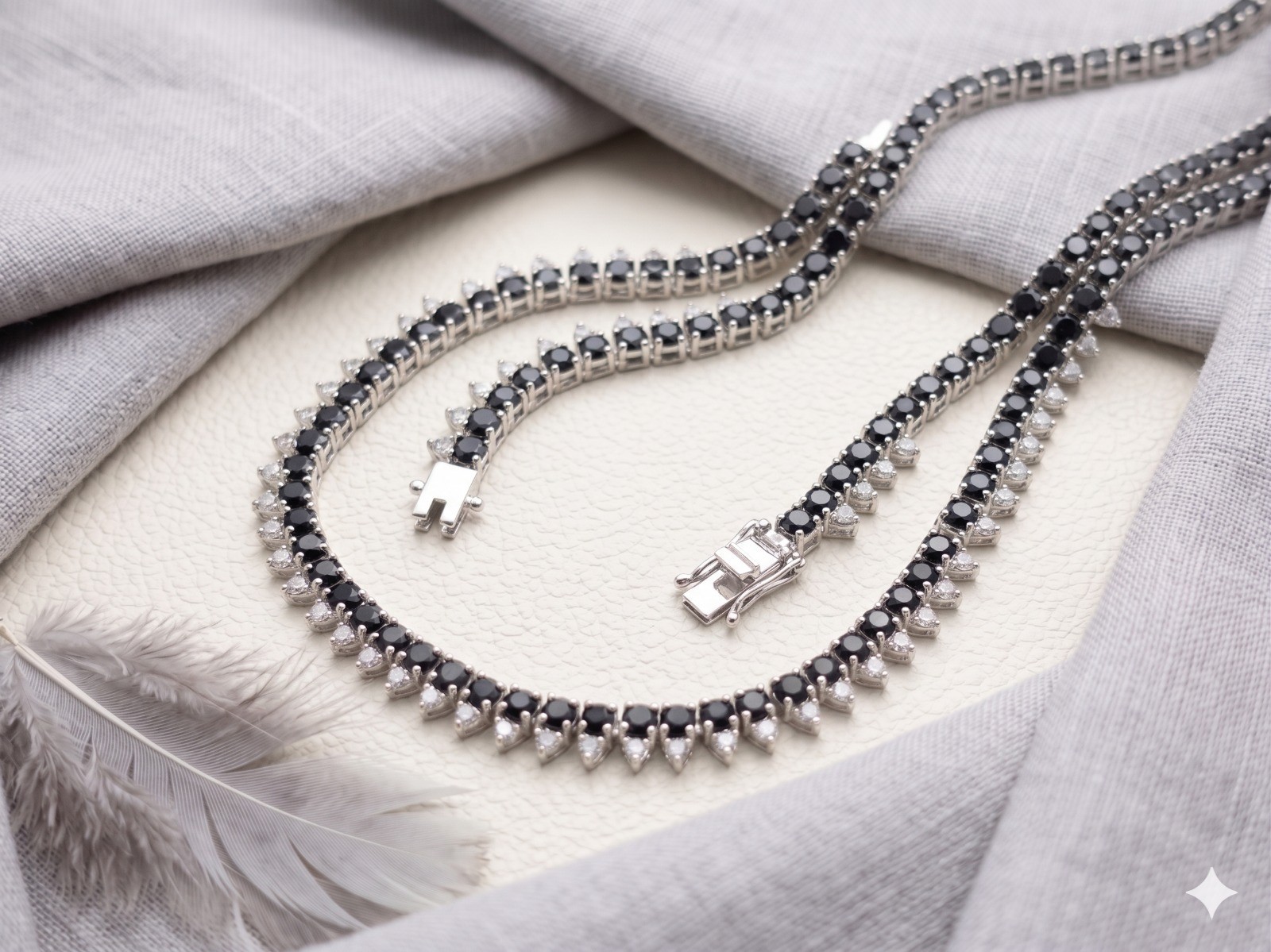 Natural Black sapphire & Moissanite Necklace For Women In 925 Sterling Silver