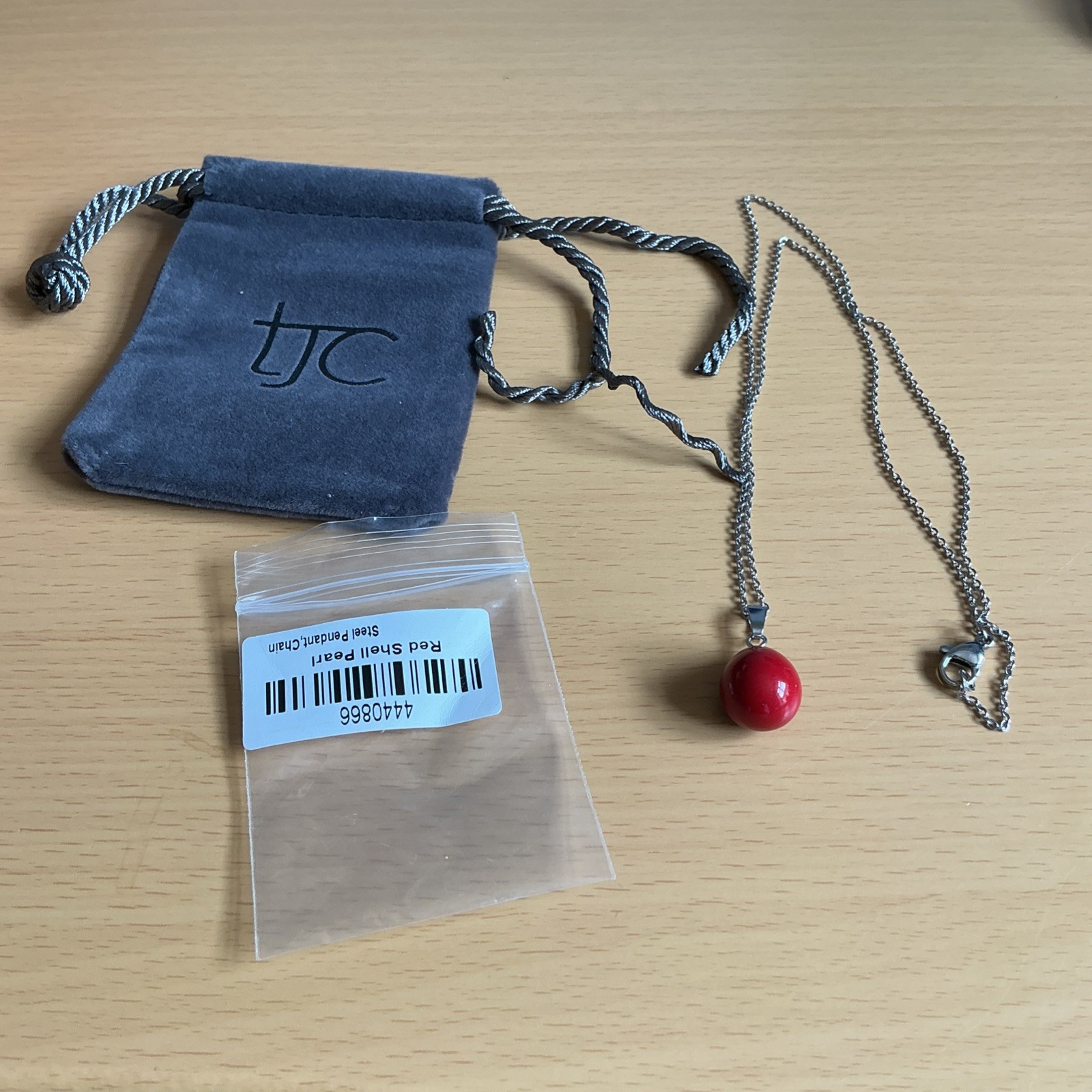 TJC Red Shell Pearl Pendant & 51cm Chain / stainless steel