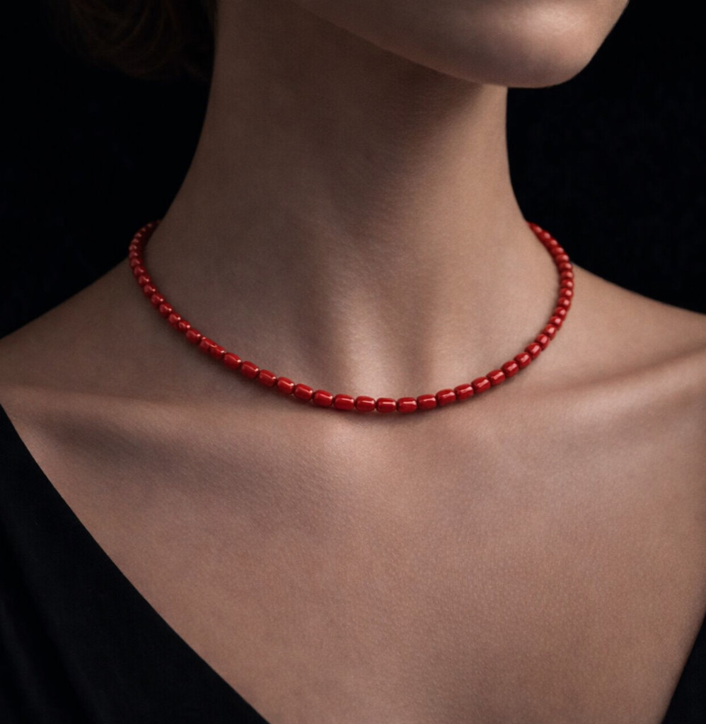 Natural Red Coral Necklace 3x5mm Rice Shape Single Strand Smooth Coral Beads