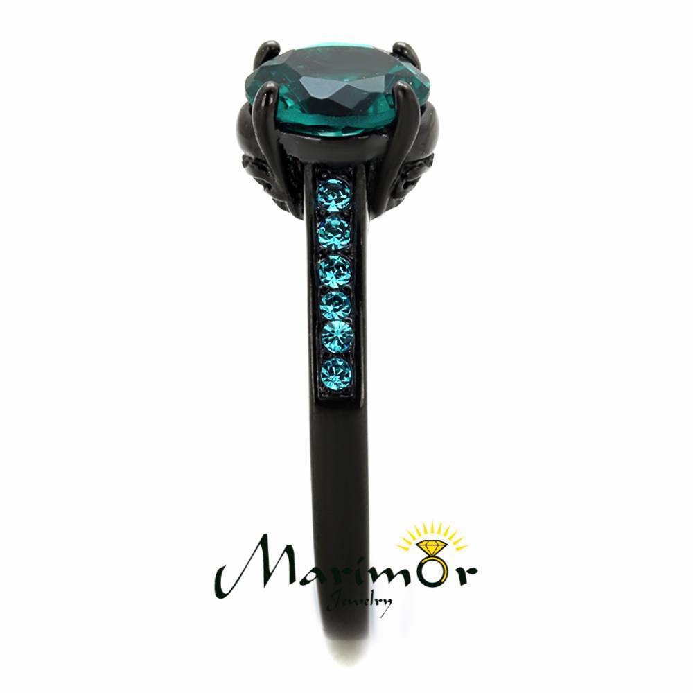 2.16 Ct Blue Zircon AAA CZ Black Stainless Steel Engagement Ring Women’s Sz 5-10