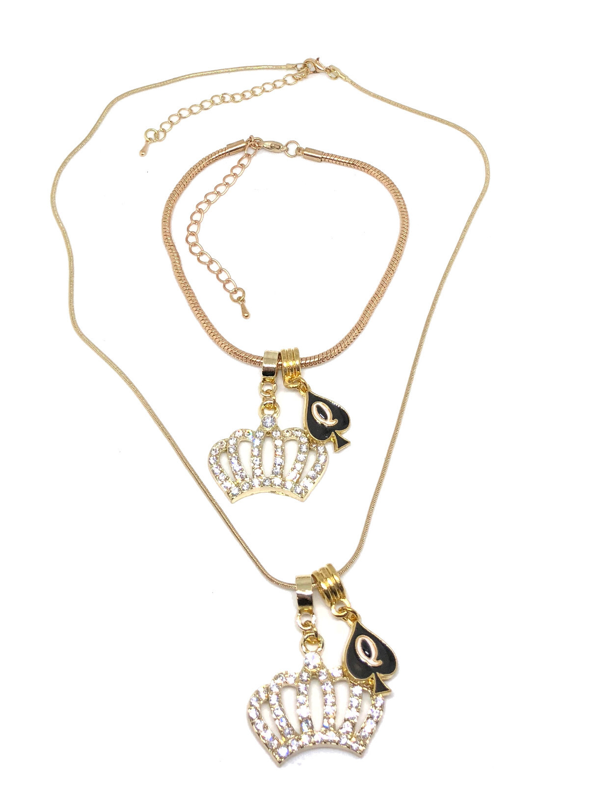QOS BRAND Anklet & Necklace JEWELRY SET – Queen Of Spades Hotwife Snowbunny Gold