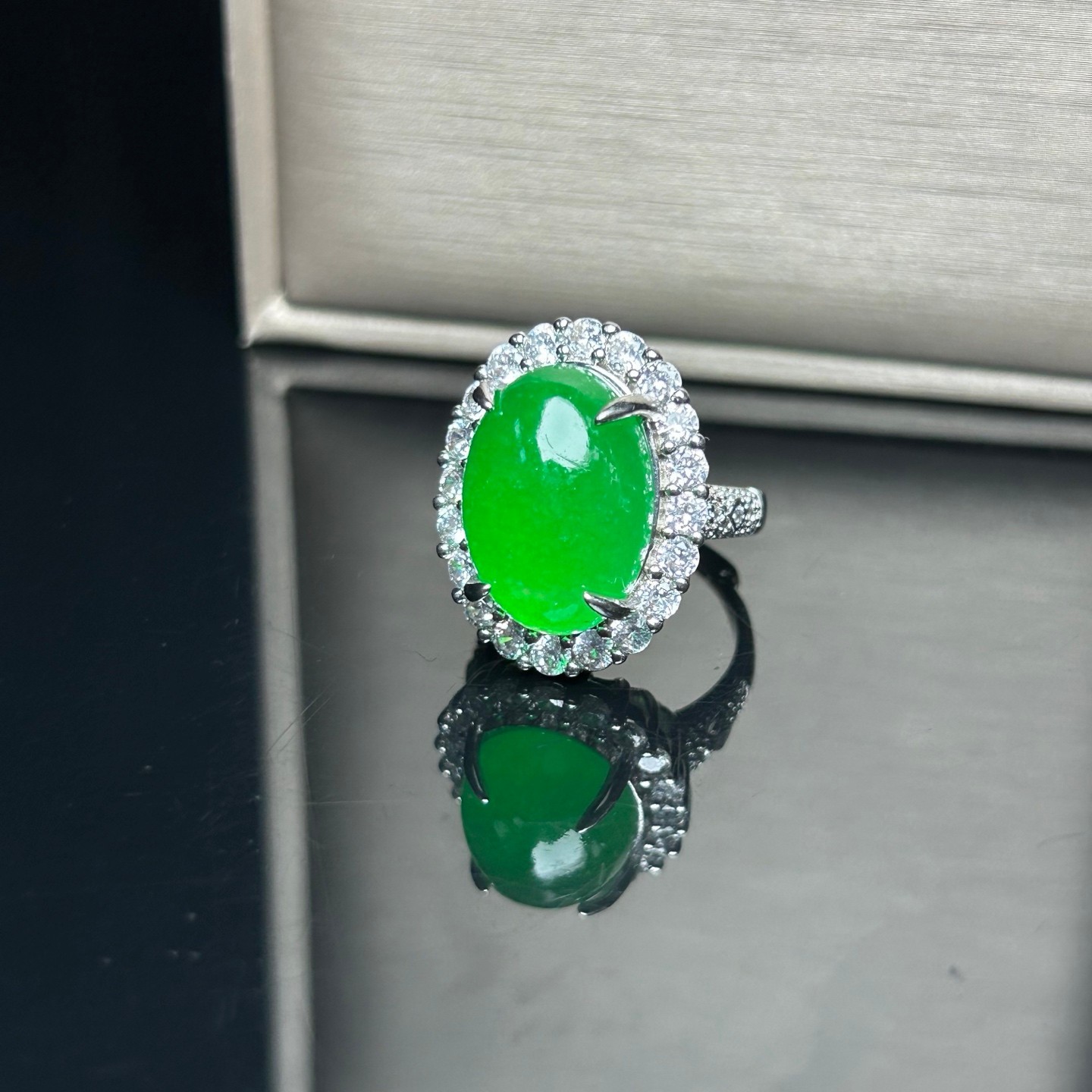 Real Natural Inlay high Ice Burmese Green Jade Jadeite Amulet Rings