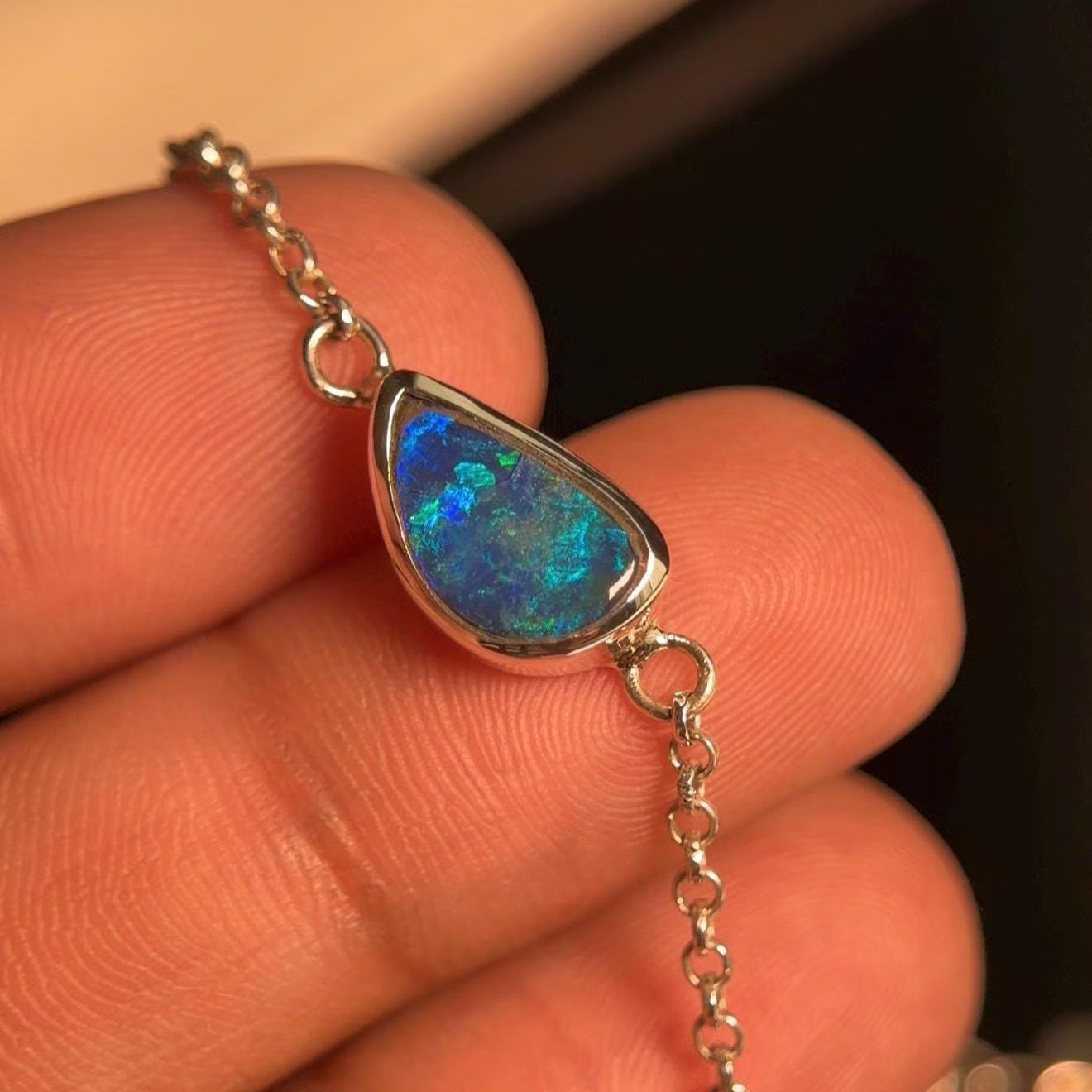 Natural Australian Opal Link Bracelet, Solid 925 Sterling Silver, Gift For Her