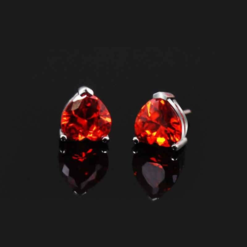Solid Sterling Silver Red Heart CZ Shaped Stud Earrings 5MM Cubic Zirconia