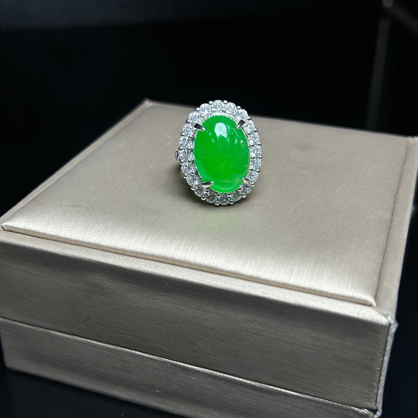 Real Natural Inlay high Ice Burmese Green Jade Jadeite Amulet Rings