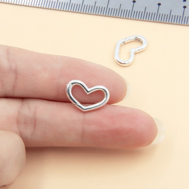 925 Sterling Silver Heart Spring Ring O Ring Clasp Carabiner Connector 16×10 mm
