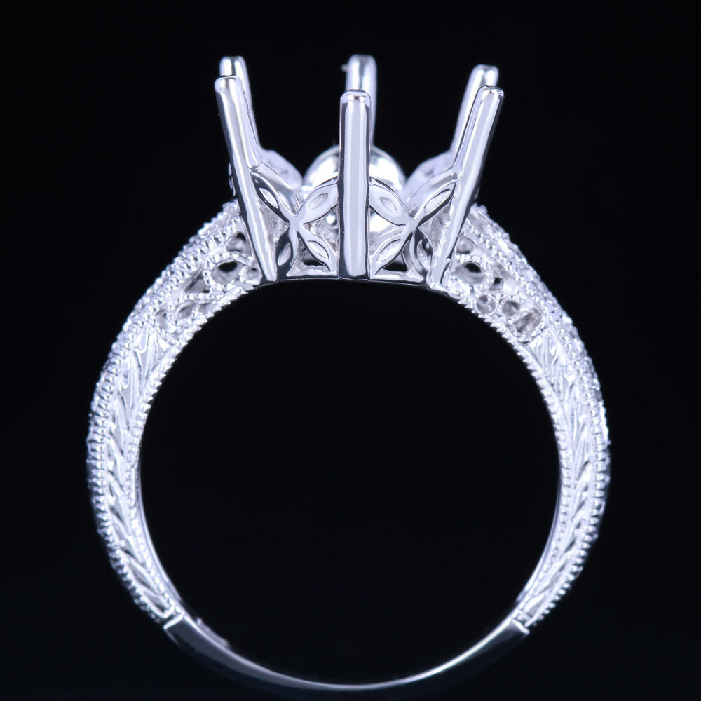 6-prong Setting Semi Mount Round Cut 10mm No-plated 925 Silver Fine Ring Wedding