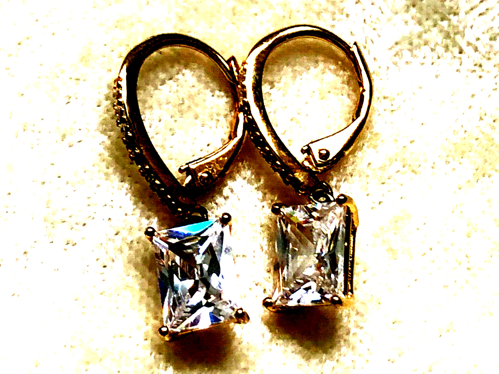 DIAMONIQUE CZ CLASSIC LEVERBACK DROP EARRINGS SS OR 14K GOLD PLTD (M4638-52)
