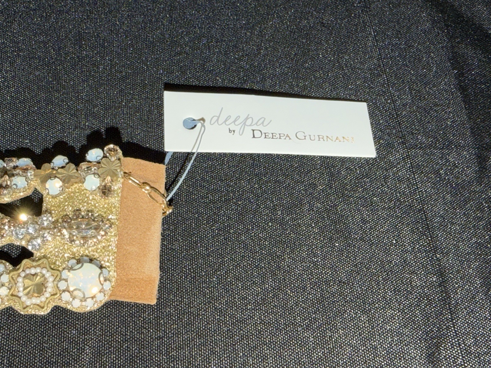 Deepa Gurnani Brass And Leather Bracelet With Stones NWT
