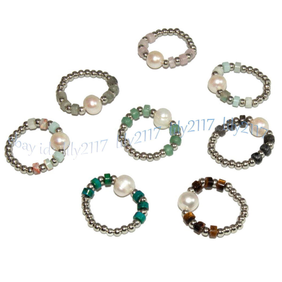 2x4mm Multicolor Gems Smooth Tyre Rondelle Spacer Beads White Pearl Elastic Ring