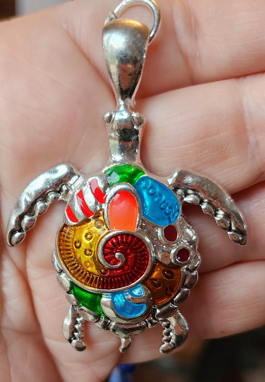 Ceramic Sea Turtle Beaded Necklace Enamel Turtle Pendant Colorful 21″