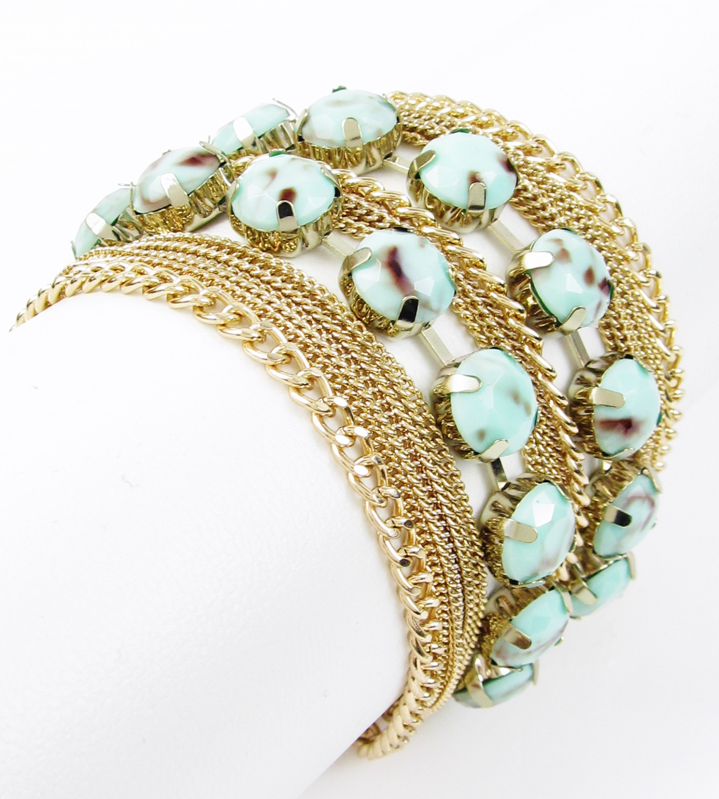 ABS by Allen Schwartz Gold Tone Turquoise Epoxy Multi Row Toggle Bracelet $75