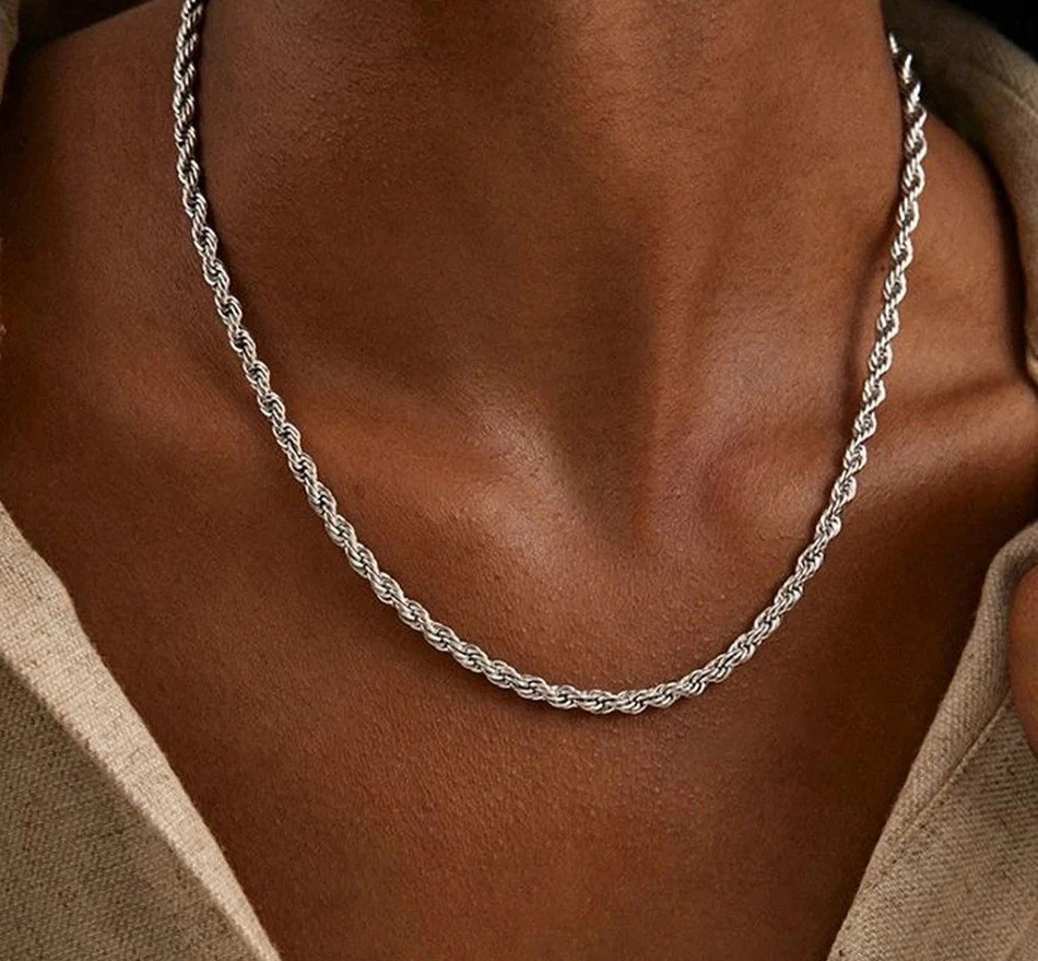4mm Diamond Cut Solid 925 Sterling Silver Italian Rope Chain Men’s Necklace