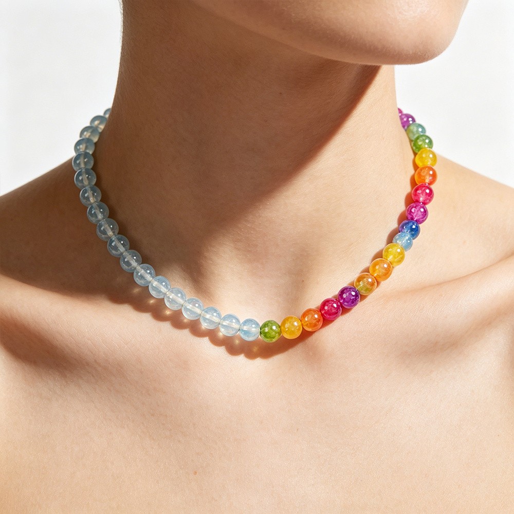 Color Changing Beaded Necklace Dopamine Jewelry Set Bracelet Earrings Summer