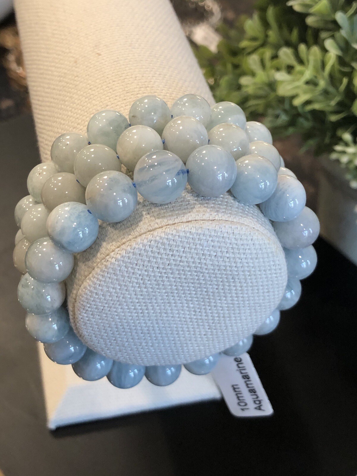 10mm Genuine AAA Light Blue Aquamarine Beads Stretch Bracelet 7.5”