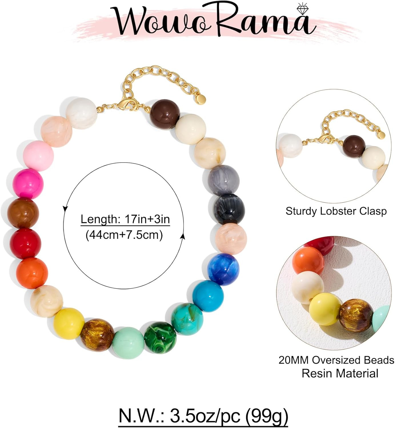 Colorful Chunky Necklaces for Women 20MM Large Oversized Resin Beaded Necklace B