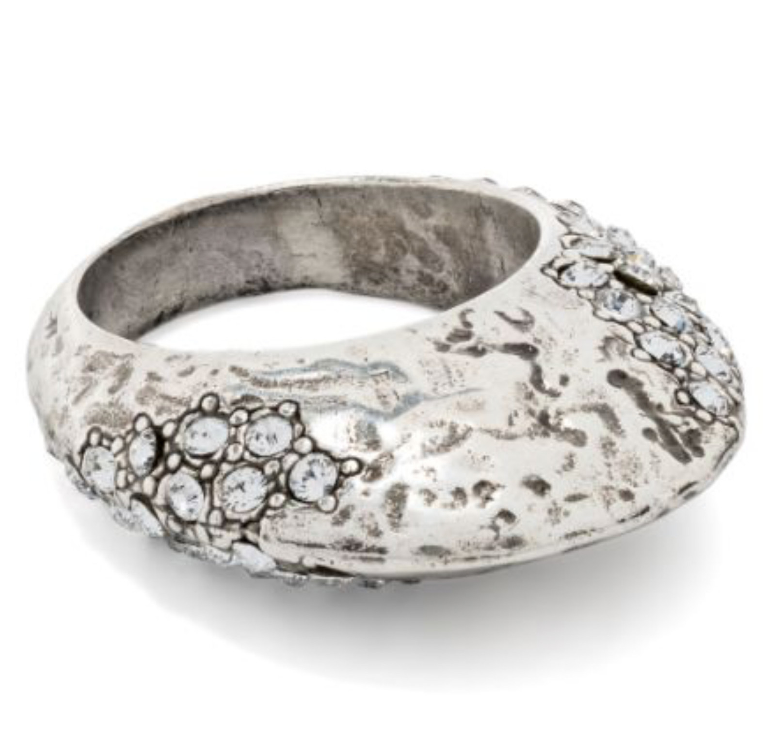NWT Saint Laurent YSL Crystal Molten Bumpy Silver Brass 3D Dome Band Ring 6 $895