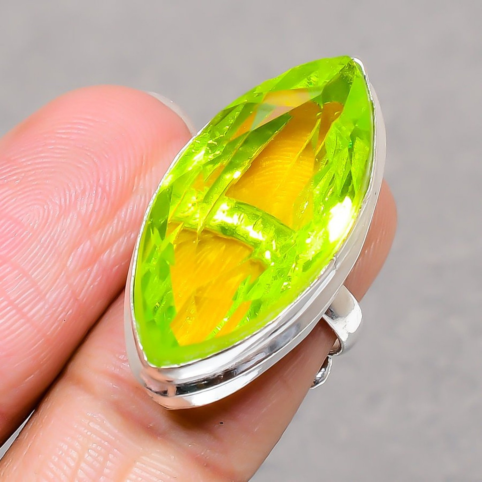 Faceted Lemon Quartz Marquise Shape Gemstone Jewelry Adjustable Handmade Ring