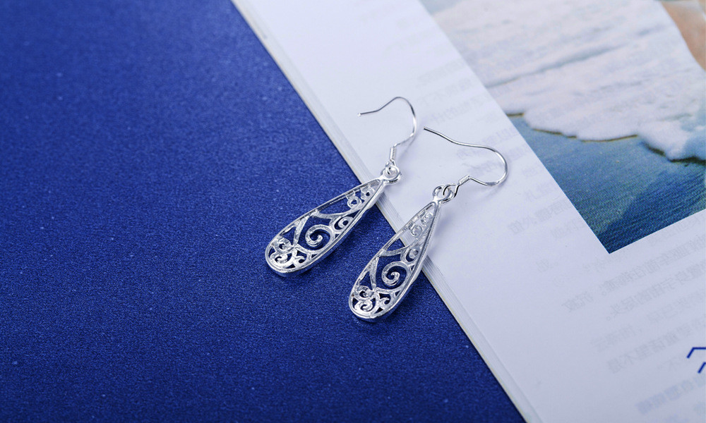 Womens 925 Sterling Silver Elegant Filigree 44mm Long Drop Dangle Earrings #E303