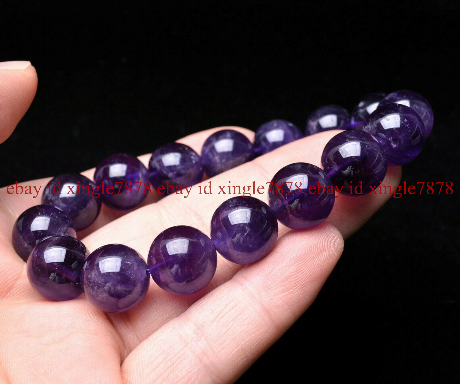 Genuine 12mm Natural Purple Amethyst Crystal Round Beads Bracelet
