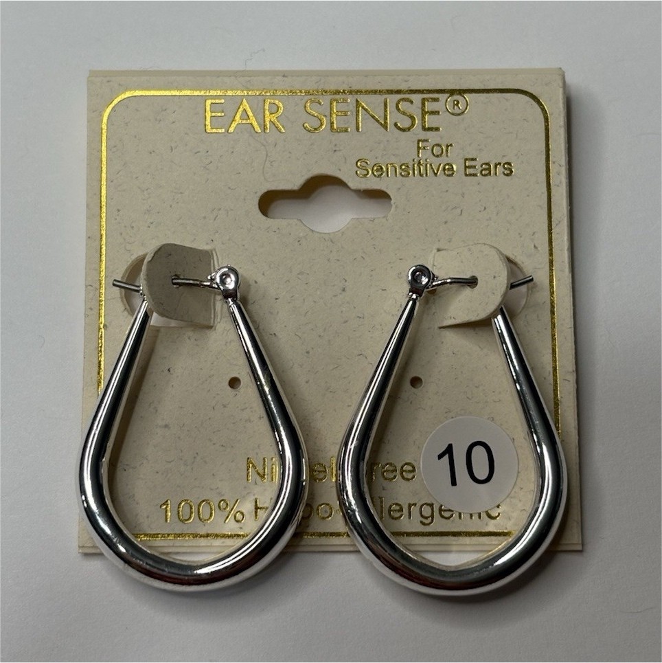 Ear Sense Hypoallergenic Nickel-Free Silver Tone Teardrop Hoop Earrings
