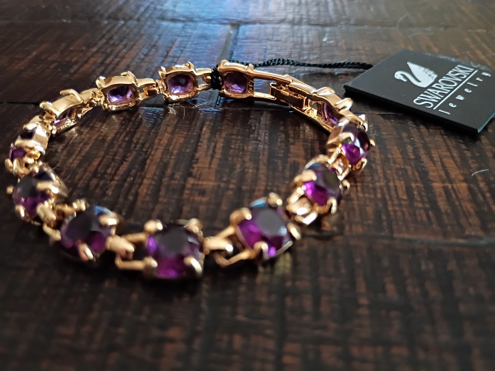 New Swarovski Crystal Amethyst Stone/Gold Bracelet