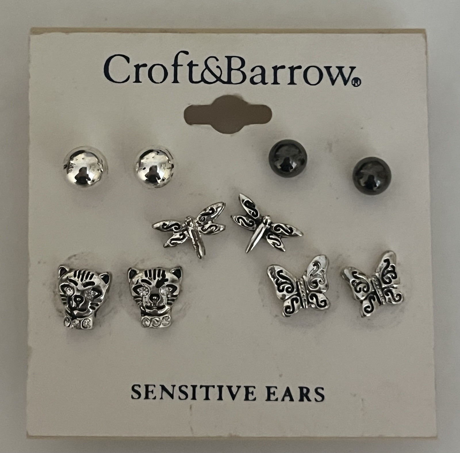 Croft & Barrow Women’s Sensitive Ears Set Of 5 Earrings Silver Tone New