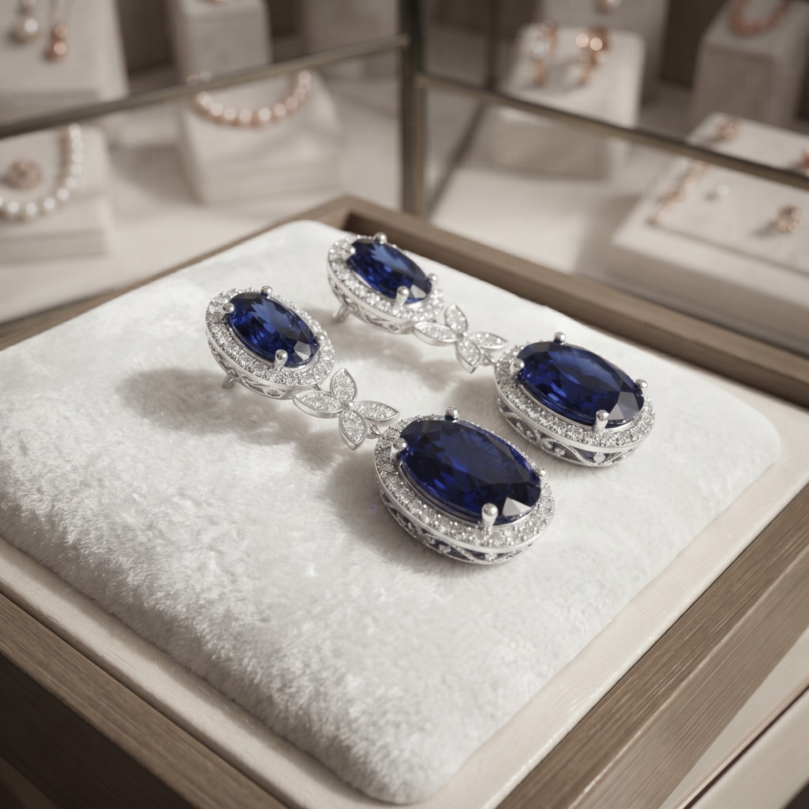 6.00 Ct Oval Cut Natural Sapphire & Diamond 18K Solid White Gold Birthday Stud
