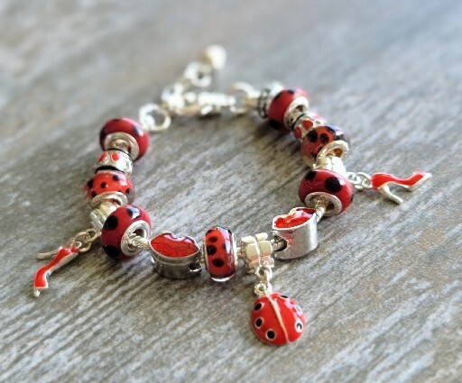 LADYBUG Charm Bracelet SILVER PLATED European Style ADJUSTABLE 6.5″ to 7″ Wrist