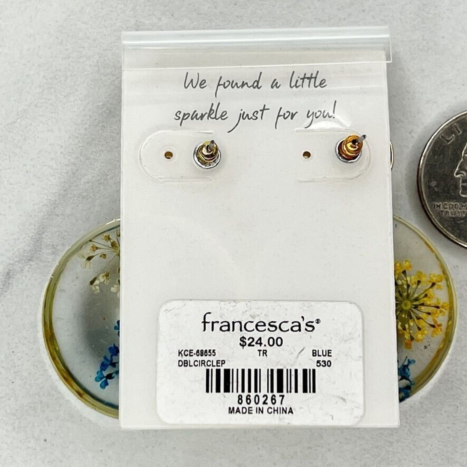 Francesca’s Gold Tone Pressed Flowers Dangle Post Earrings Pierced Pair