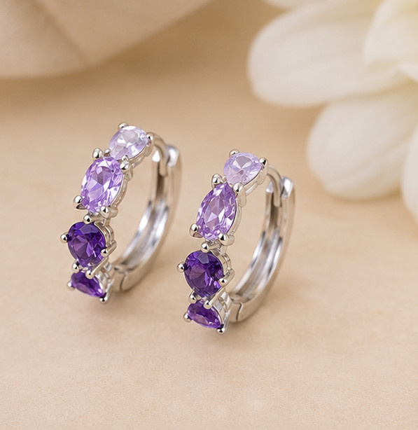 2Ct Pear Cut Simulated Amethyst Engagement Hoop Earrings 14K White Gold Plated