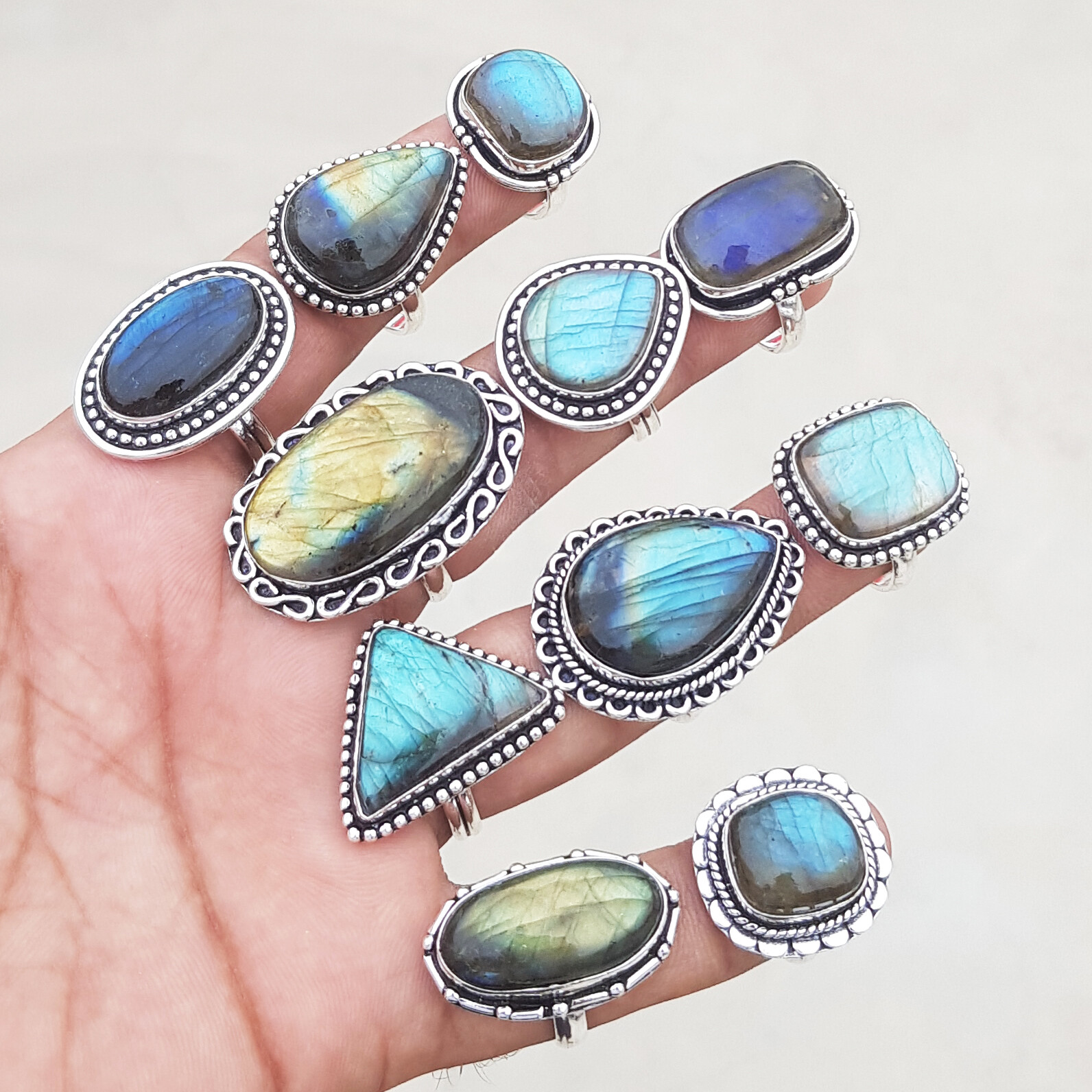 Natural Flashy Labradorite Gemstone Handmade Rings For Women Jewelry