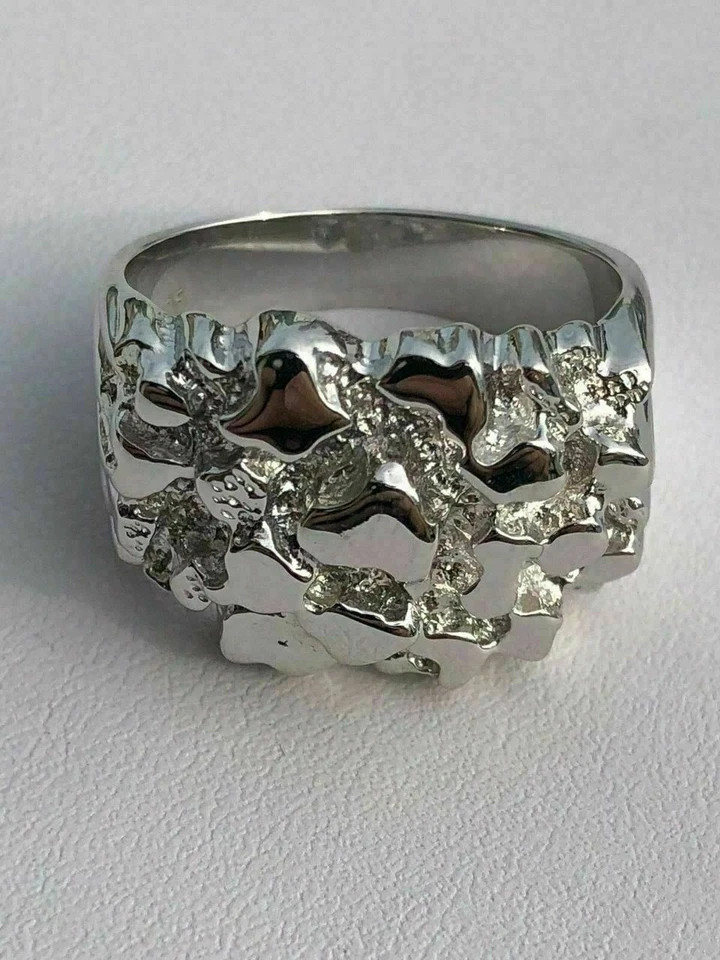 Men’s REAL Solid 925 Sterling Silver Heavy Nugget Ring Plain Heavy Pinky Hip Hop