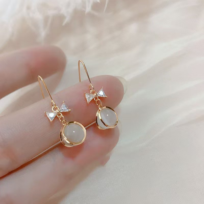 Cute Bow Stud Earrings Women Elegant Ribbon Pearl Dangle Drop Sweet Jewelry Gift