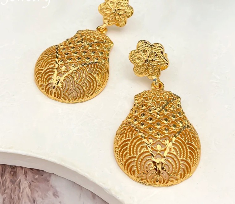 59cm African Dubai 18K Gold Plated Women Wedding Pendant Necklace Earrings v3