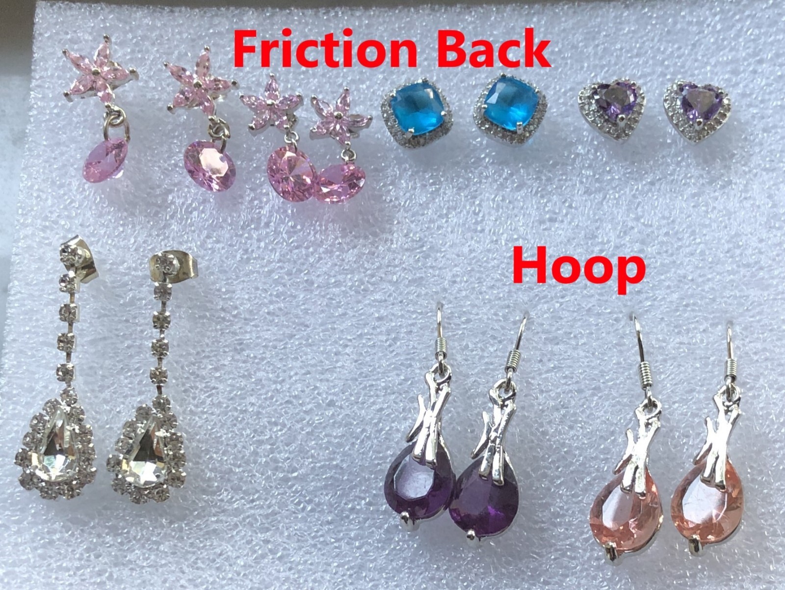 NEW ~ LOT 7 PAIR OF EARRINGS ~ VARIETY OF STYLES~ 2 PR HOOP ~ 5 PR FRICTION BACK