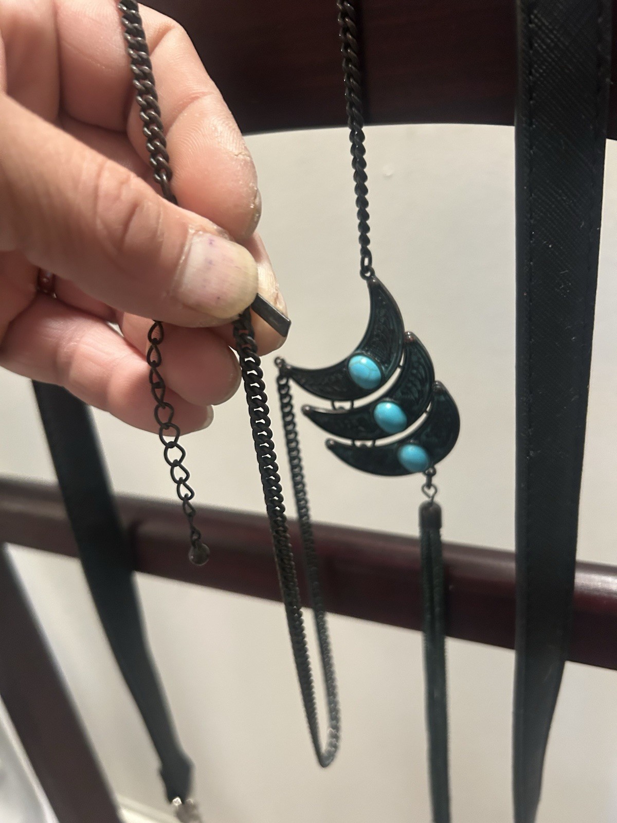 Boho Extra Longe Western Tassle Turquoise Necklace Vintage Cowgirl Stone Jewelry