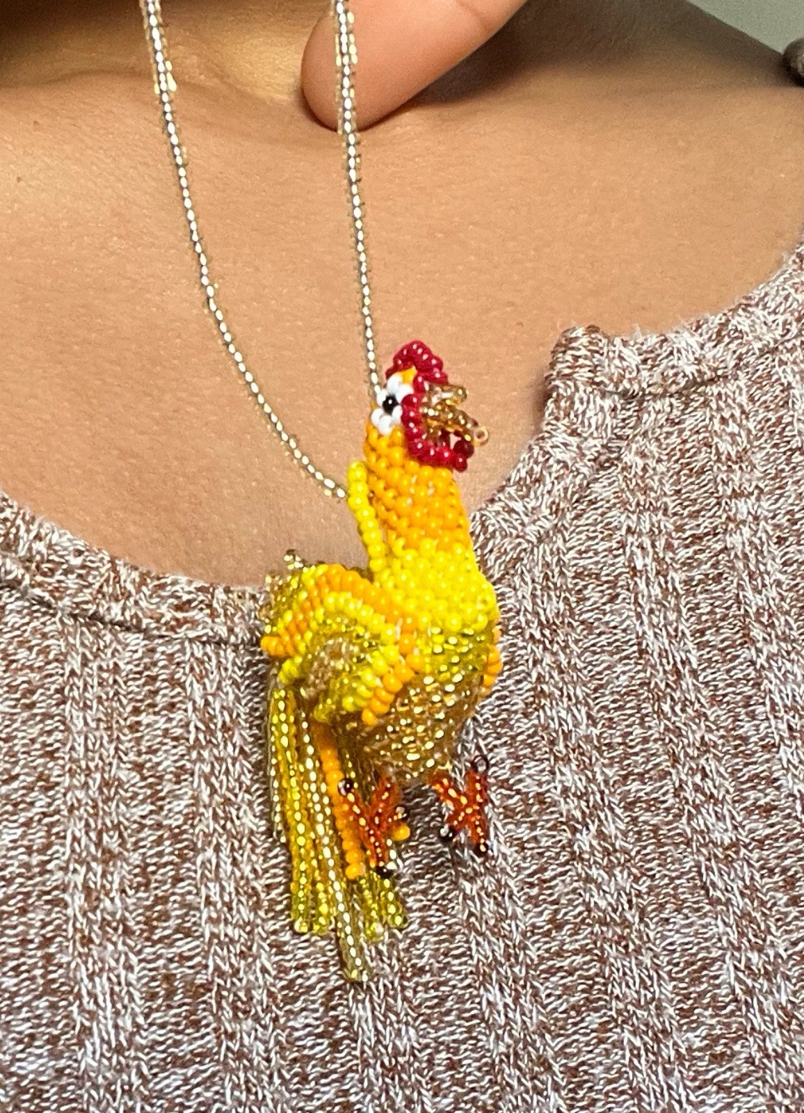 Beaded Rooster Necklace – Fun Summer Accessory, Handmade Gift