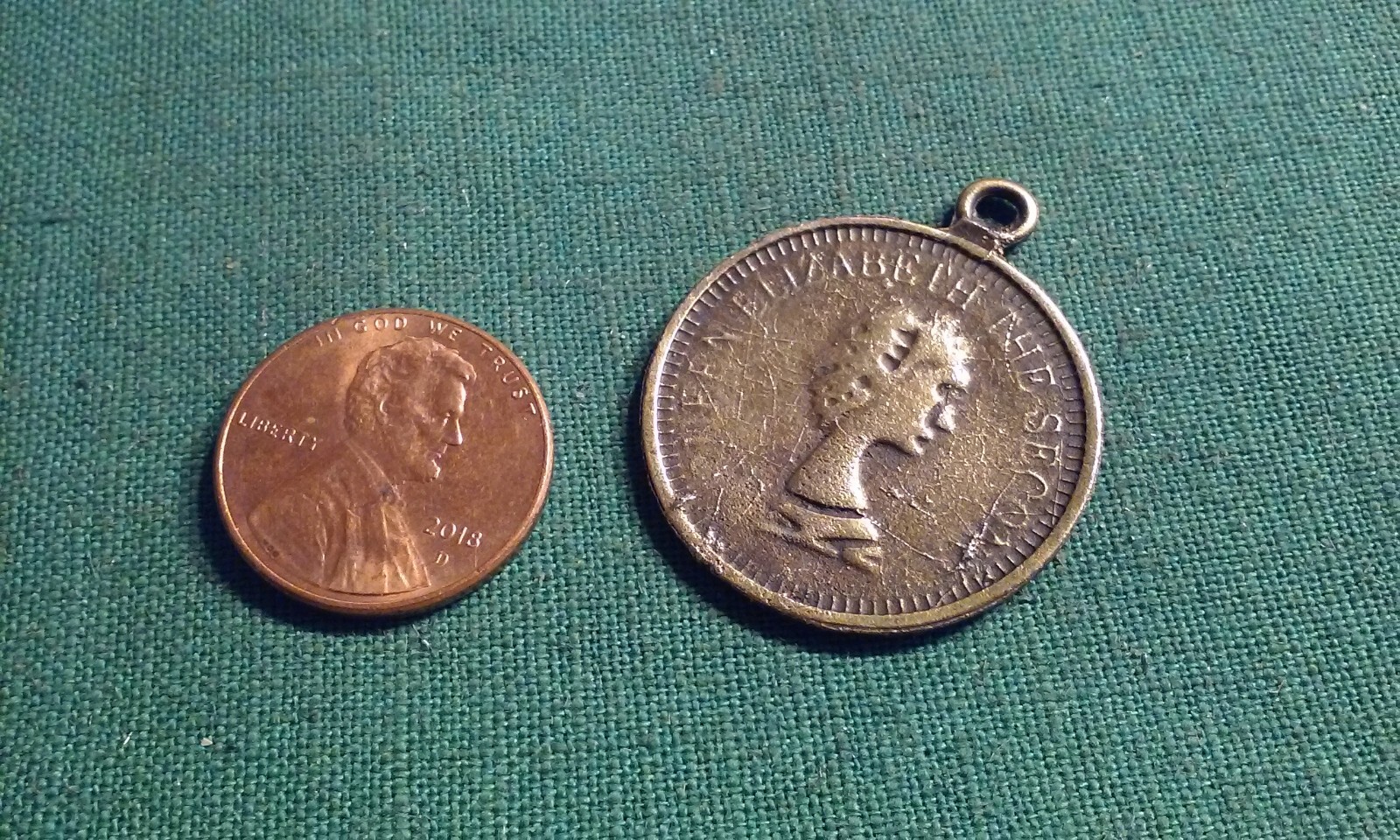 Vintage Queen Elizabeth The Second Necklace Pendant Round Medal Coin Style Charm