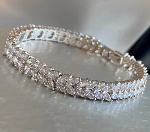 19 CTW Marquise Simulated Diamond Tennis Bracelet White Gold Plated Bridal Gift