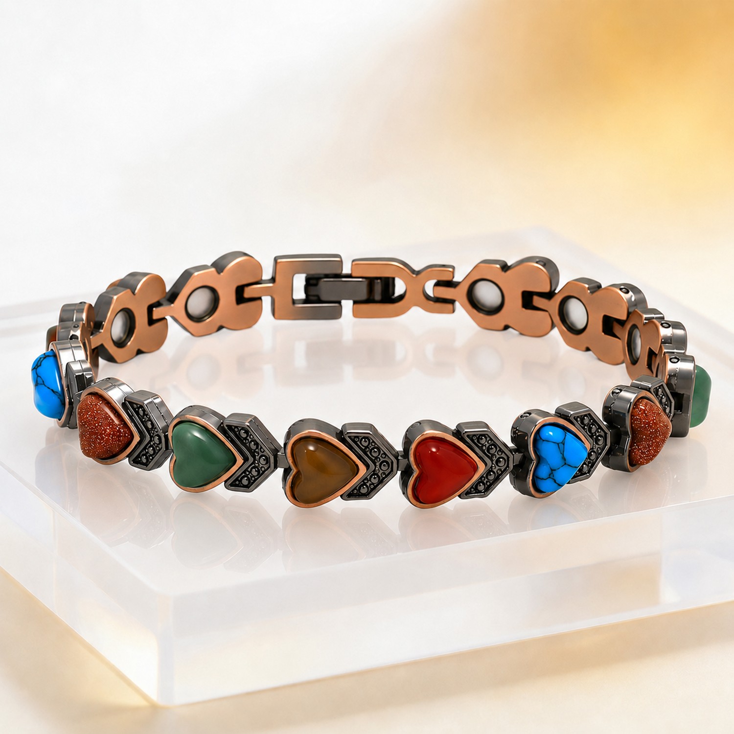 Antique Red Copper Magnetic Bracelet for Adult, Ultra Strength Magnetic Bracelet