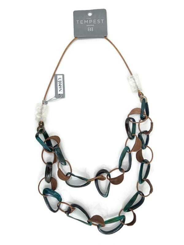 Tempest Designs Statement Necklace Layered Resin Leather Boho NWT UJ049N