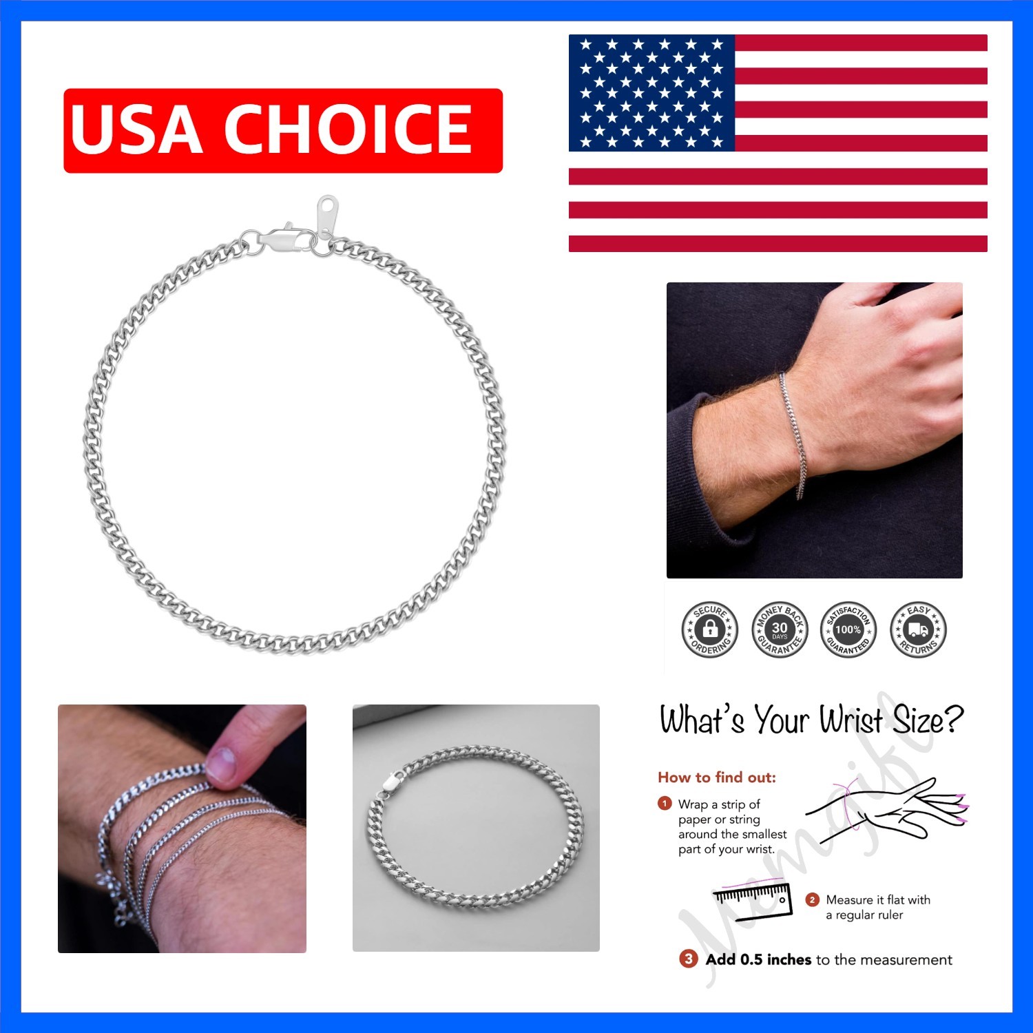 Stainless Steel Cuban Chain Bracelets for Men & Women – 6.5/7/7.5/8/9 Inch Go…