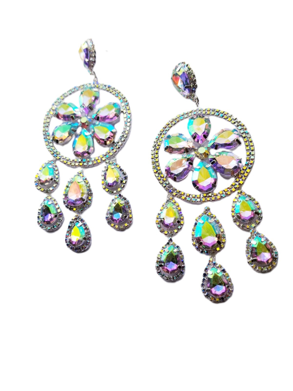 AB Iridescent Rhinestone Chandelier Drop Dangle Earrings 5.5 inch Jewelry