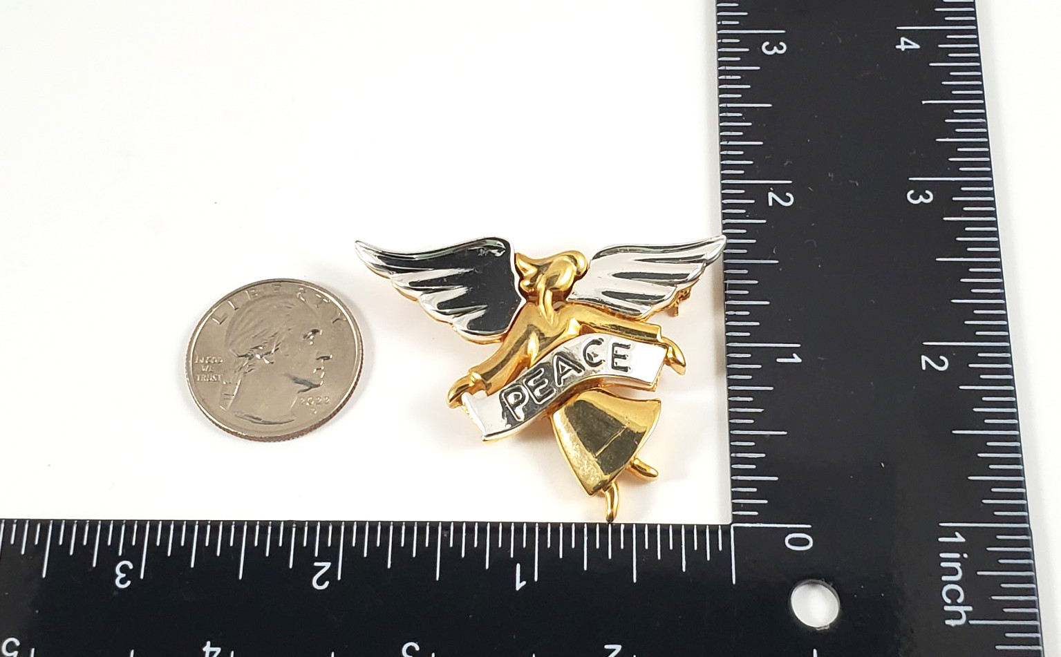 Vintage Allison Reed Signed Angel Brooch Pin Peace Banner Mixed Metal