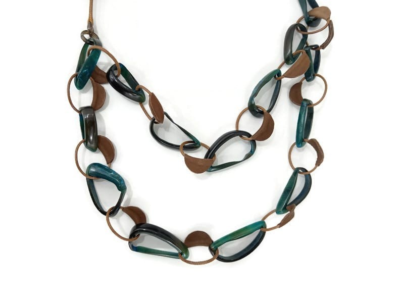 Tempest Designs Statement Necklace Layered Resin Leather Boho NWT UJ049N